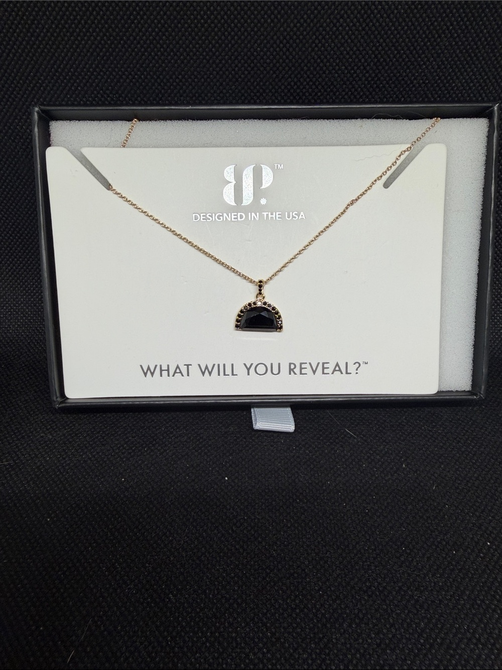 Gold-Plated Necklace with Black Stone Pendant